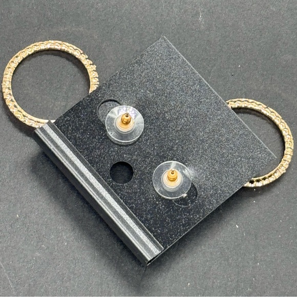 Saks Fifth Ave Pink Teardrop Crystal Post With Drop Hoop Pave Earrings - Picture 8 of 8